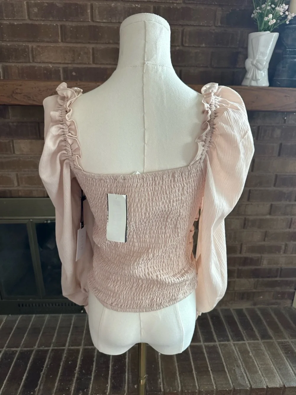 ASTR the Label Square Neck Puff Sleeve Blouse | NWT Blush Coquette